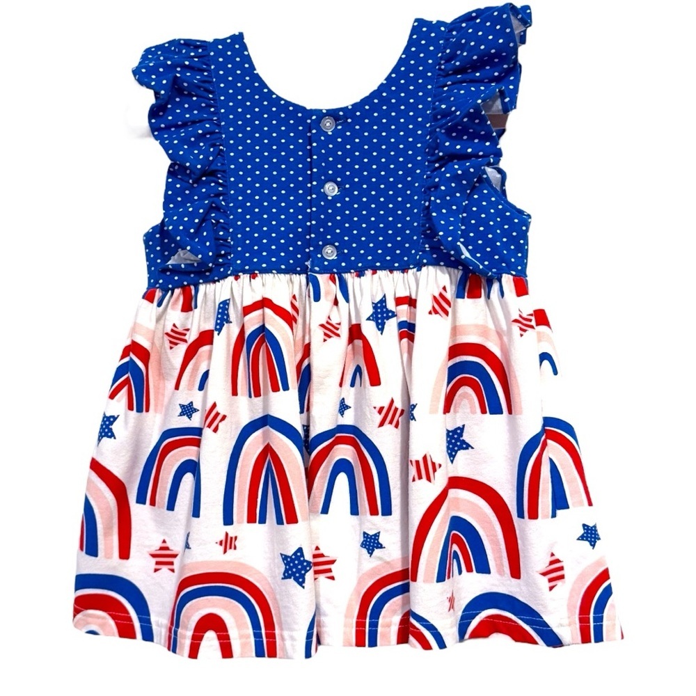 Eleanor Rose Girls Patriotic Ruffle Top Size 5/6 Red White Blue Rainbow Stars - Picture 2 of 4